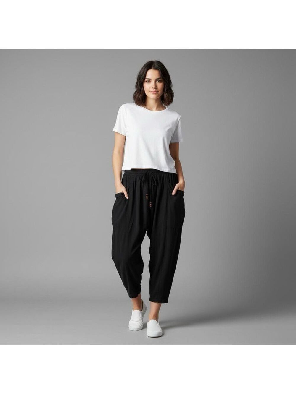 ZARA Relaxed Fit Slouchy Viscose Jersey Jogger Harem Pant Black Sz XS oversized